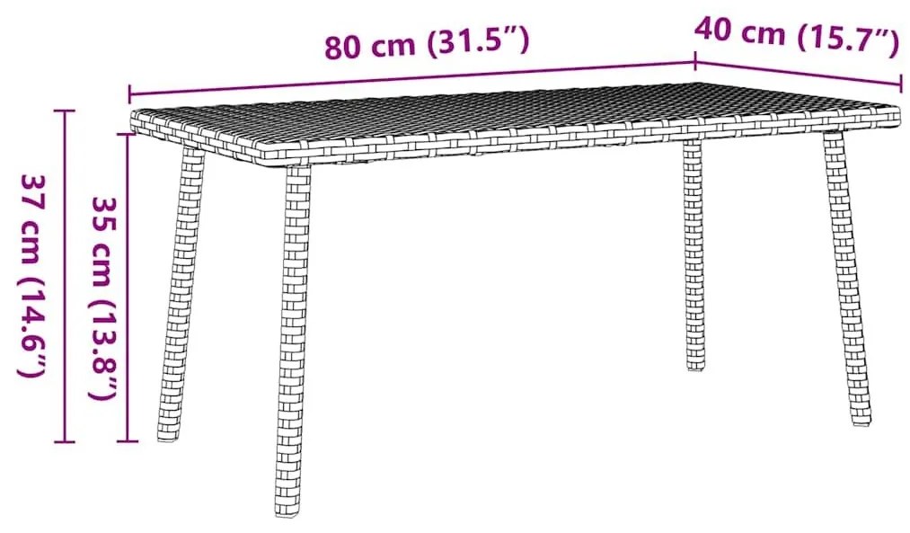 Κήπος Τραπέζι καφέ ορθογώνιο καφέ 80x40x37 cm Poly Rattan - Καφέ