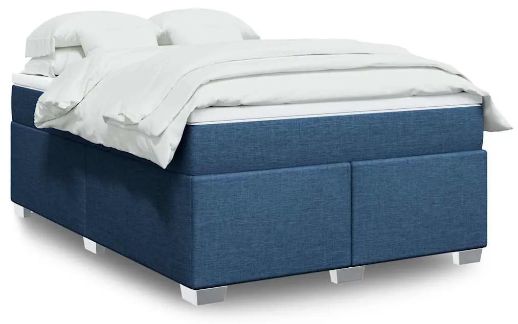 vidaXL Κρεβάτι Boxspring με Στρώμα Μπλε 140x190 εκ. Υφασμάτινο