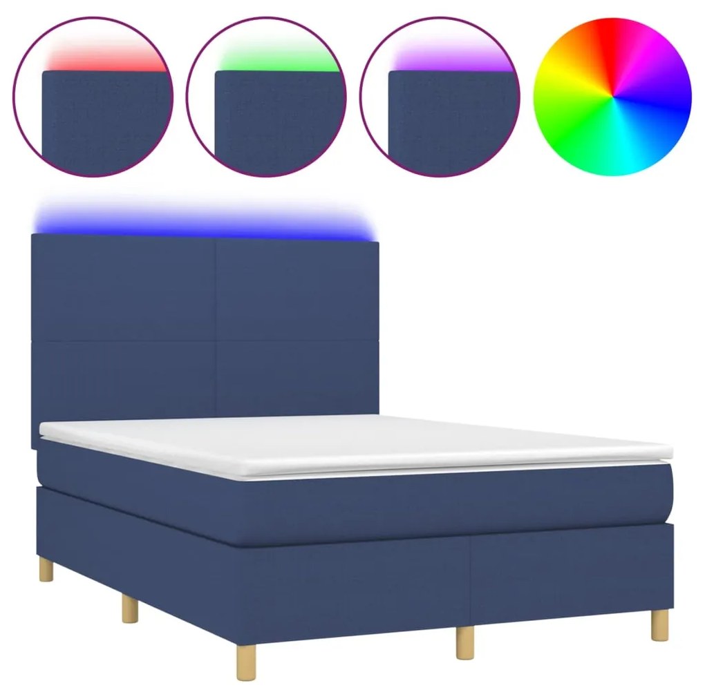 ΚΡΕΒΑΤΙ BOXSPRING ΜΕ ΣΤΡΩΜΑ &amp; LED ΜΠΛΕ 140X200 ΕΚ. ΥΦΑΣΜΑΤΙΝΟ 3135283