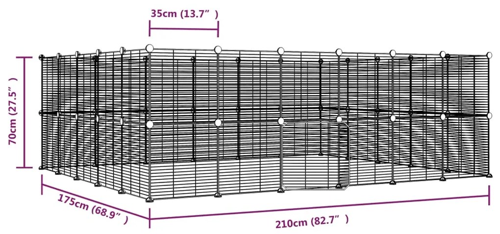 Κλουβί Κατοικίδιων με 44 Πάνελ + Πόρτα Μαύρο 35 x 35εκ Ατσάλινο - Μαύρο