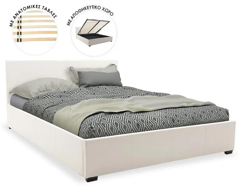 Κρεβάτι Norse διπλό pu λευκό με αποθηκευτικό χώρο 160x200εκ Υλικό: PU - PLYWOOD - HARDWOOD 006-000027