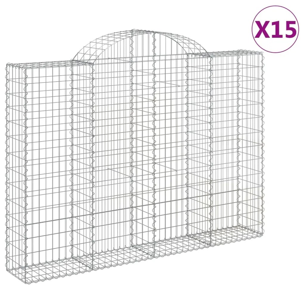 vidaXL Συρματοκιβώτια Τοξωτά 15 τεμ. 200x30x140/160 εκ. Γαλβαν. Ατσάλι