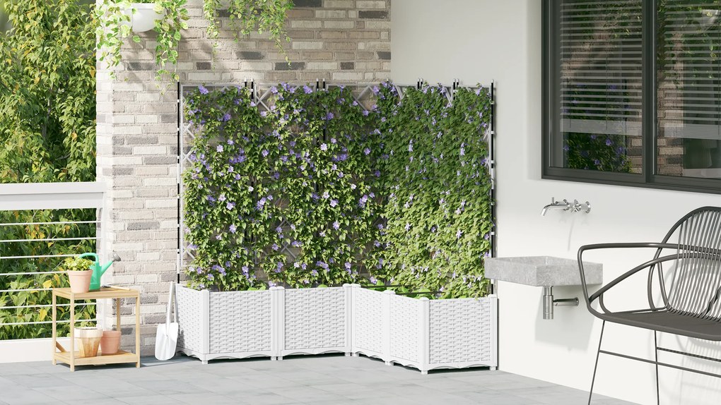 vidaXL Γλάστρα Κήπου με Πλέγμα 5 τμχ Λευκή 120x120x143 εκ