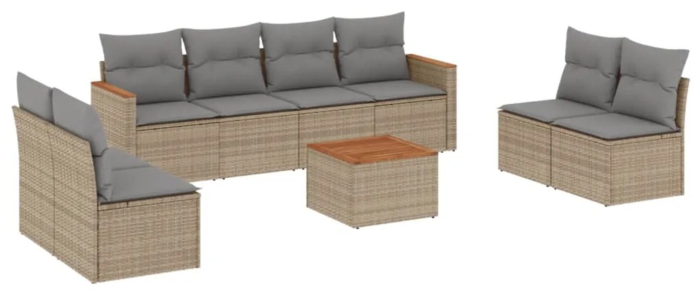 vidaXL Σαλόνι Κήπου Σετ 9 τεμ. Μπεζ Συνθετικό Ρατάν με Μαξιλάρια