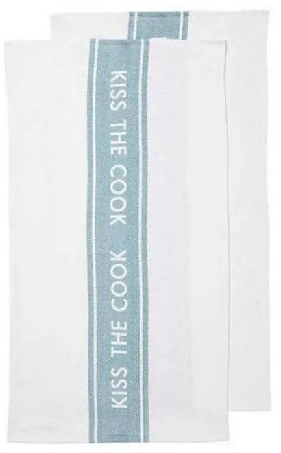 Πετσέτες Κουζίνας Kiss The Cook (Σετ 2Τμχ) 33193 45x70cm White-Light Blue Ladelle 100% Βαμβάκι