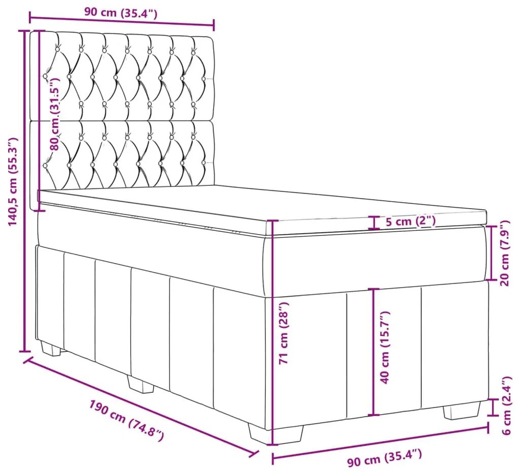 Κρεβάτι Boxspring με Στρώμα Ανοιχτό Γκρι 90x190 εκ. Υφασμάτινο - Γκρι