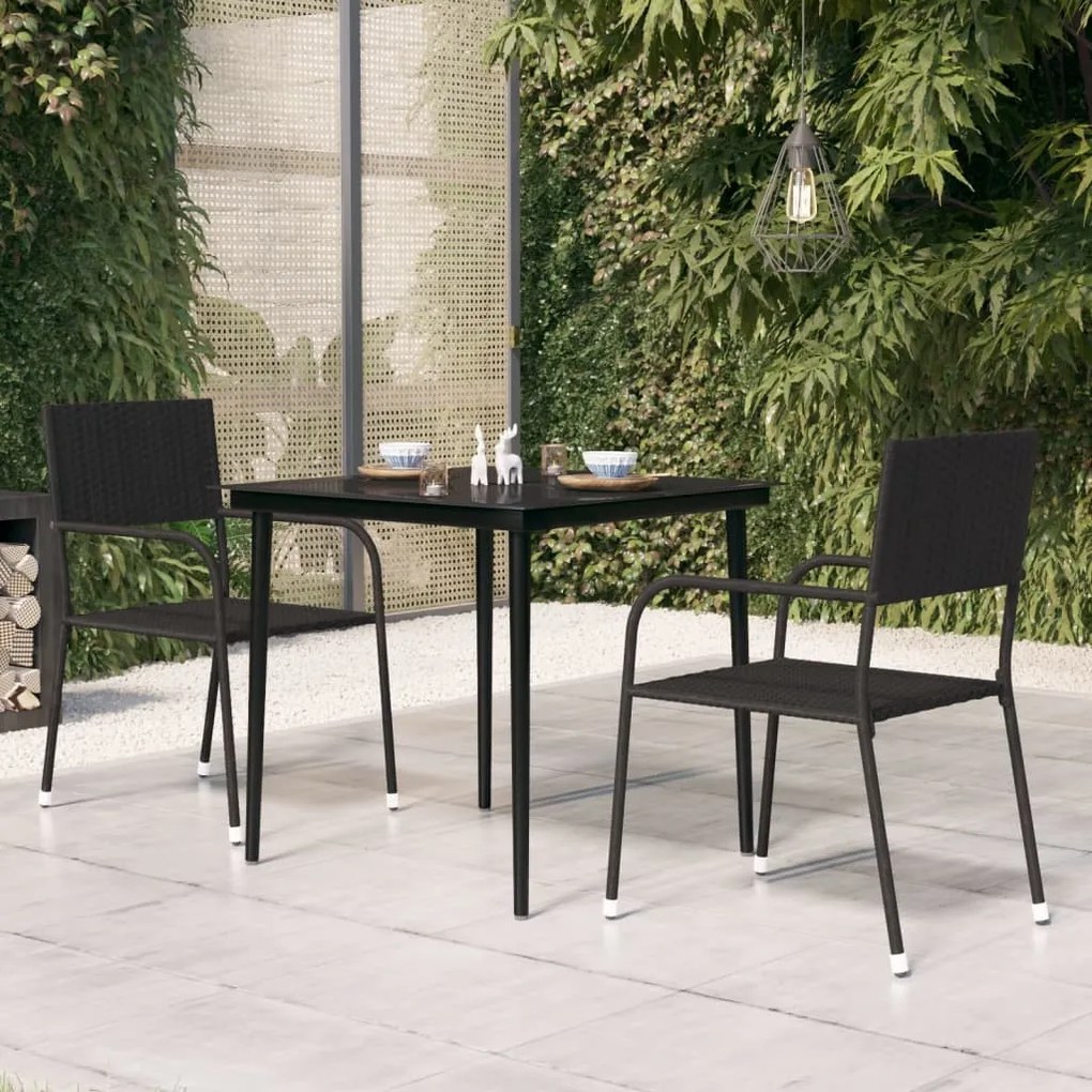 vidaXL Τραπεζαρία Κήπου Μαύρη 80 x 80 x 74 εκ. από Ατσάλι / Γυαλί