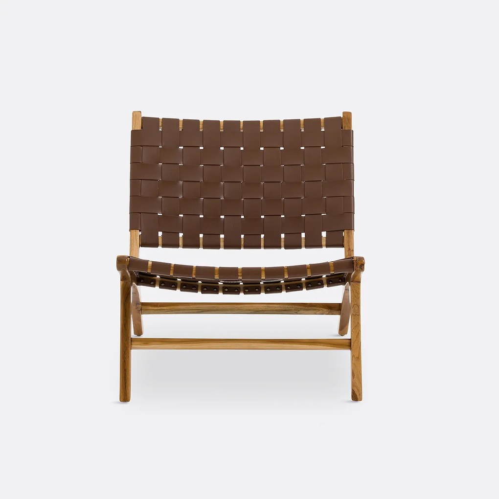 Πολυθρόνα lounge από ξύλο teak και δέρμα, Amanda