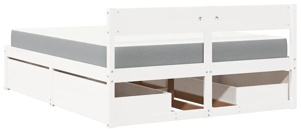 vidaXL Κρεβάτι με Συρτάρια+Στρώμα Λευκό 140x200 εκ. Μασίφ Ξύλο Πεύκου