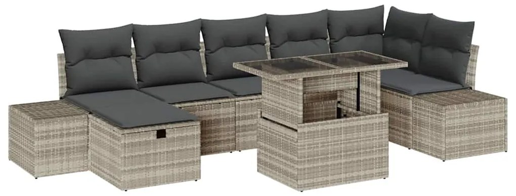 vidaXL Σετ Καναπέ Κήπου με μαξιλάρι 8 pcs Ανοιχτό γκρι Πολυ ράταν