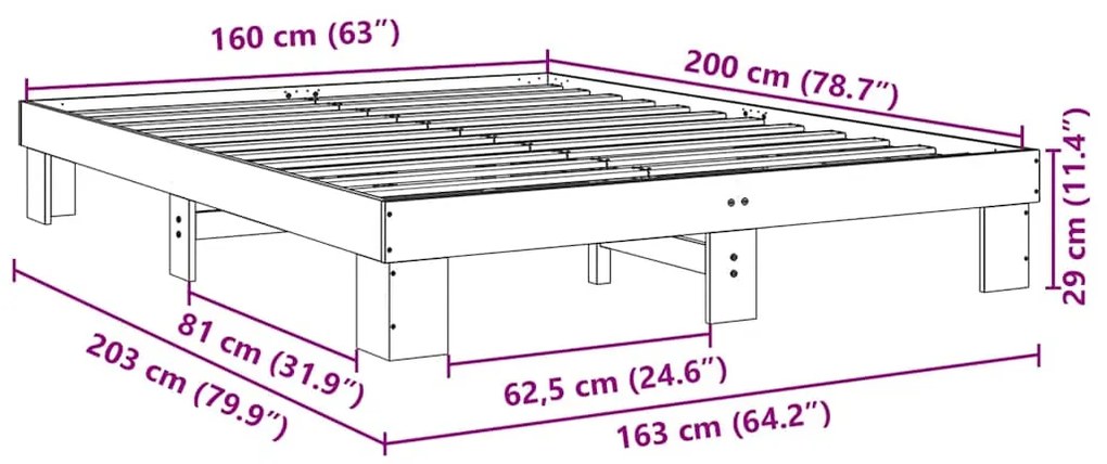 ΠΛΑΙΣΙΟ ΚΡΕΒΑΤΙΟΥ ΧΩΡΙΣ ΣΤΡΩΜΑ 160X200 CM ΜΑΣΙΦ ΞΥΛΟ ΔΡΥΣ 851953