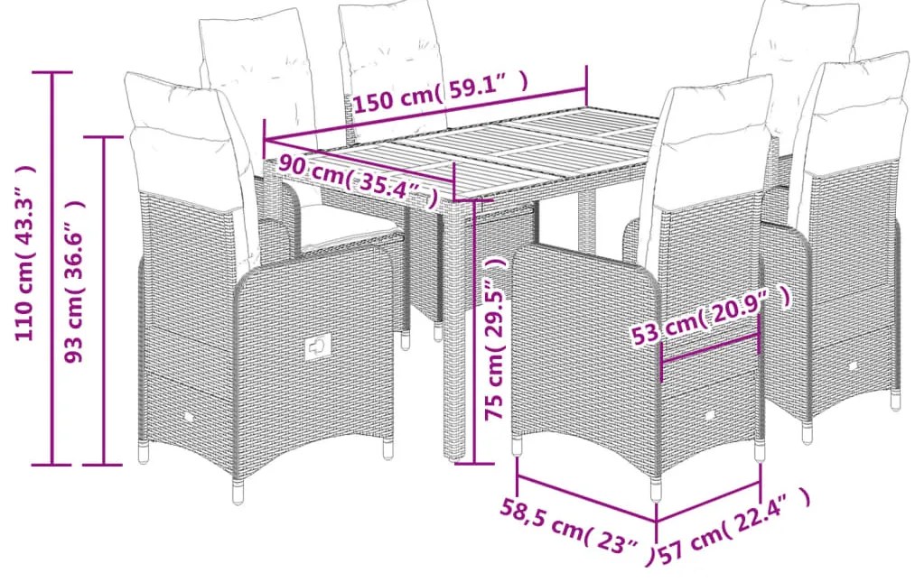Σετ Επίπλων Bistro Κήπου 7 τεμ Μαύρο Συνθετ. Ρατάν με Μαξιλάρια 3276979