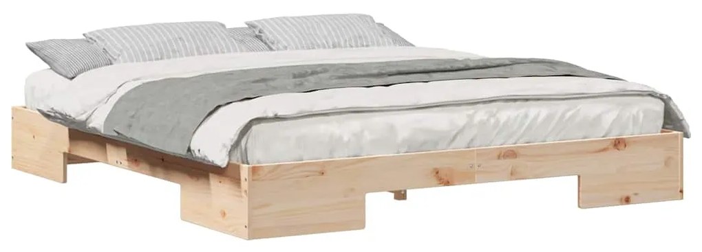 vidaXL Κρεβάτι δαπέδου Καφέ 200 x 200 cm Μασίφ ξύλο πεύκου