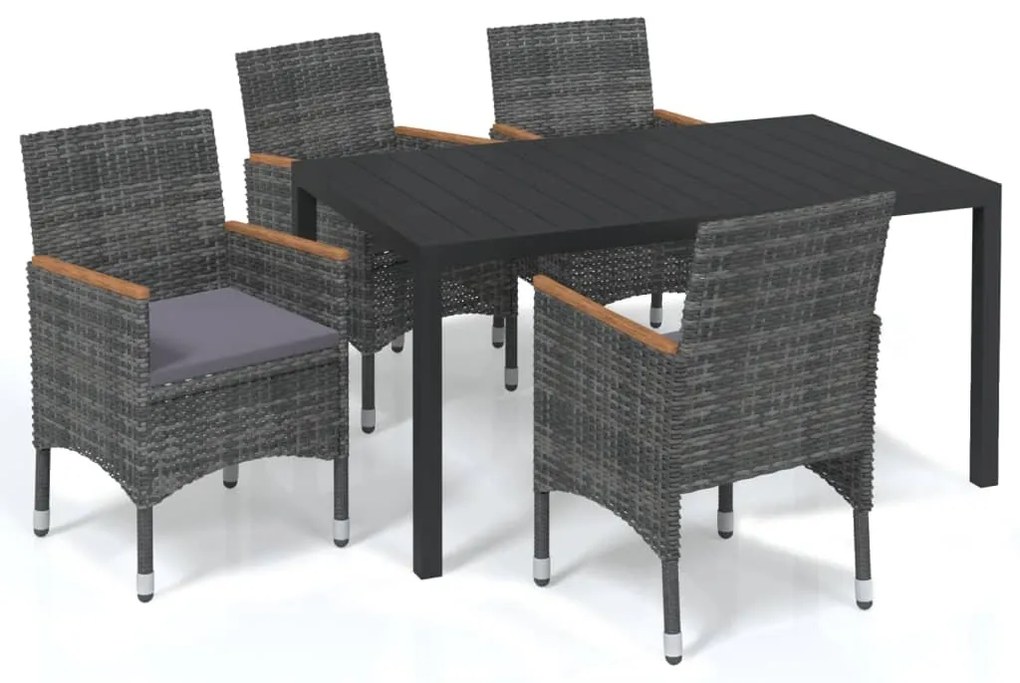 vidaXL Σετ Τραπεζαρίας Κήπου 5 Τεμαχίων Γκρι Συνθ. Ρατάν με Μαξιλάρια