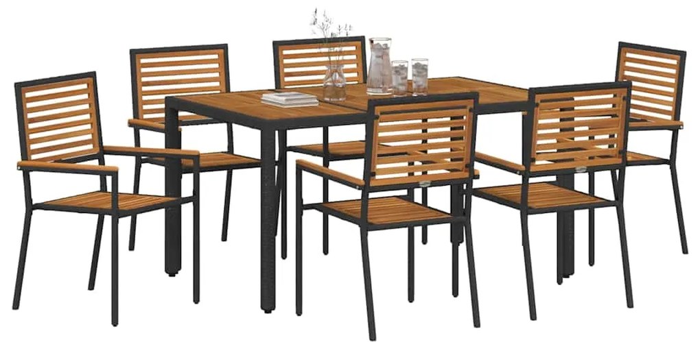 vidaXL Σέτ φαγητού για κήπο 7 pcs Μαύρο 150 x 90 x 75 cm