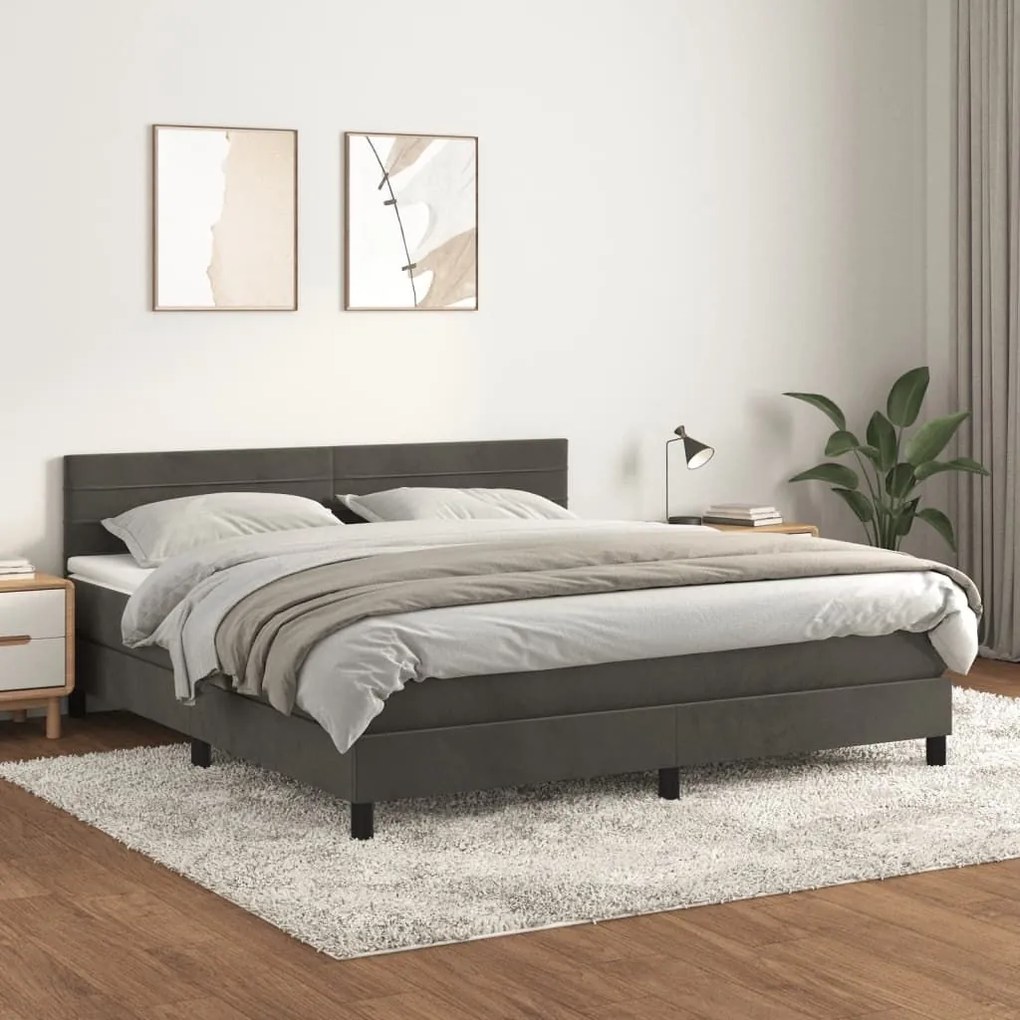 ΚΡΕΒΑΤΙ BOXSPRING ΜΕ ΣΤΡΩΜΑ ΣΚΟΥΡΟ ΓΚΡΙ 180X200 ΕΚ. ΒΕΛΟΥΔΙΝΟ 3141378