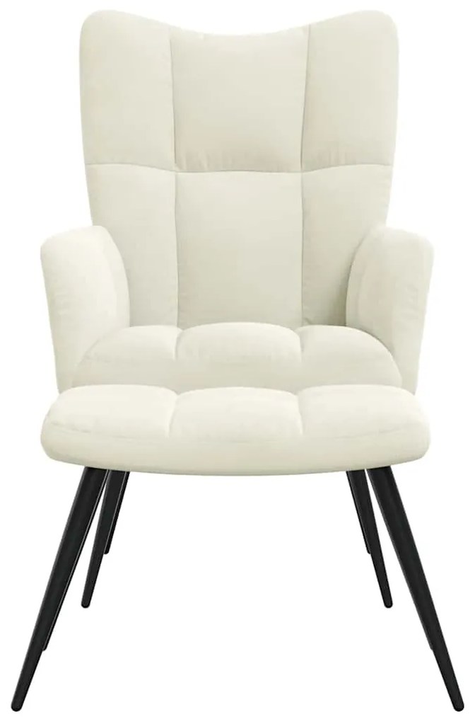 vidaXL Πολυθρόνα Relax Λευκό Κρεμ Βελούδινη με Σκαμπό