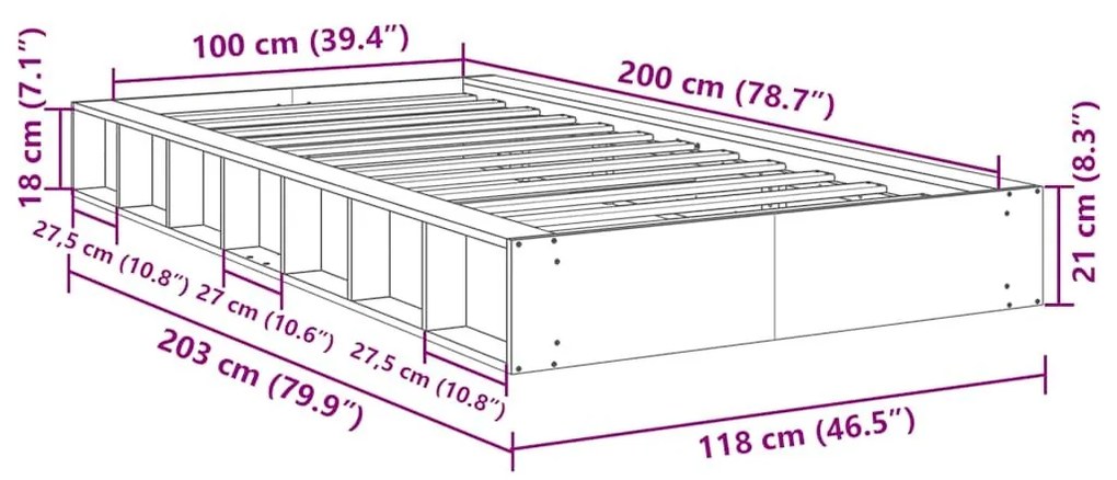 Πλαίσιο κρεβατιού χωρίς στρώμα 100x200 cm μασίφ ξύλο δρυς - Καφέ