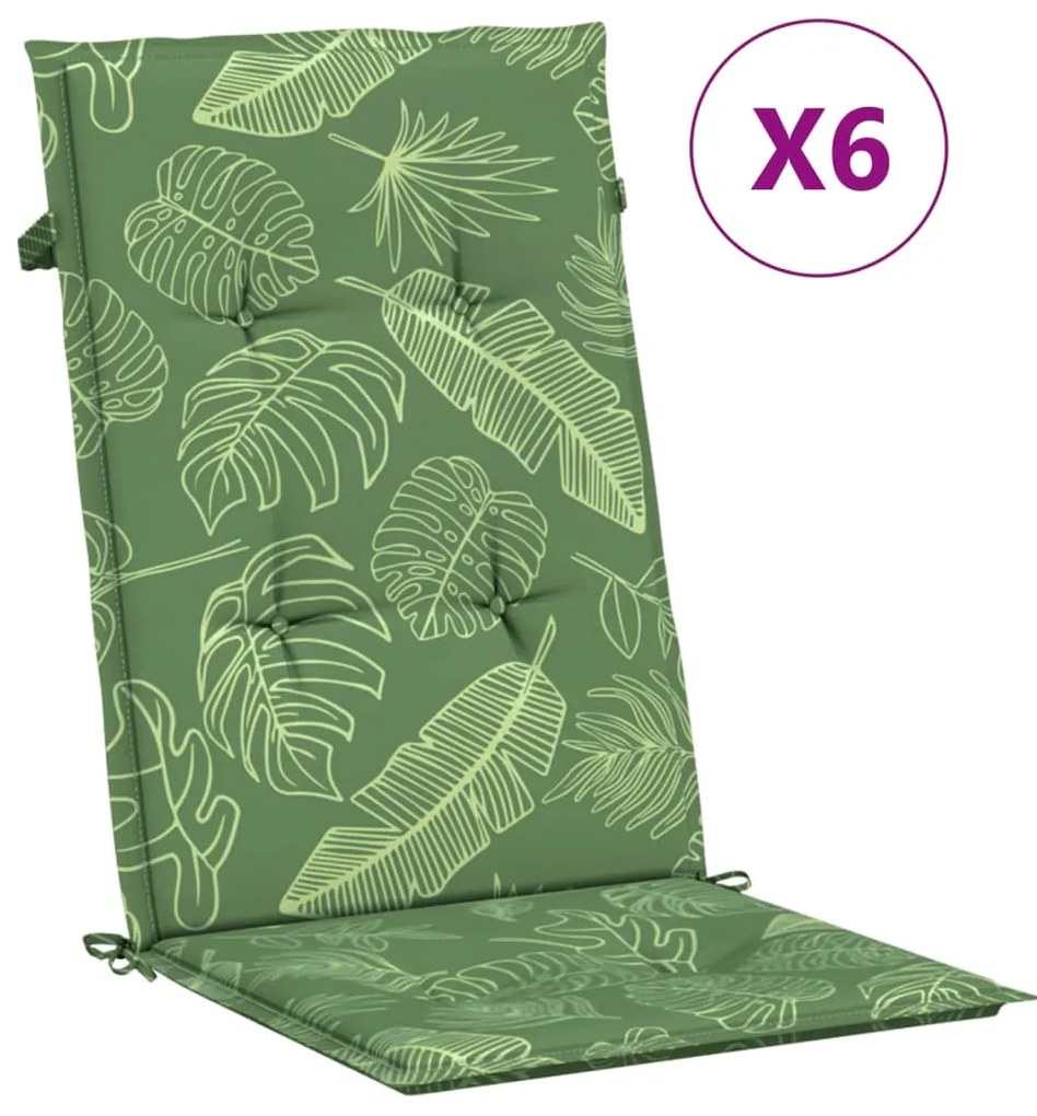 vidaXL Μαξιλάρια Καρέκλας με Ψηλή Πλάτη 6 τεμ Σχέδιο Φύλλων Υφασμάτινα