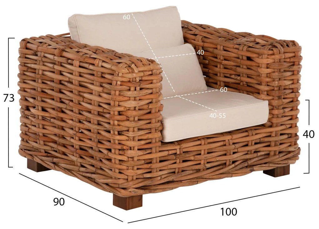 Σετ κήπου Σαλόνι TROPEL 4 τεμ Ξύλο Μαόνι με Φυσικό Rattan &amp; Λευκά Μαξιλάρια