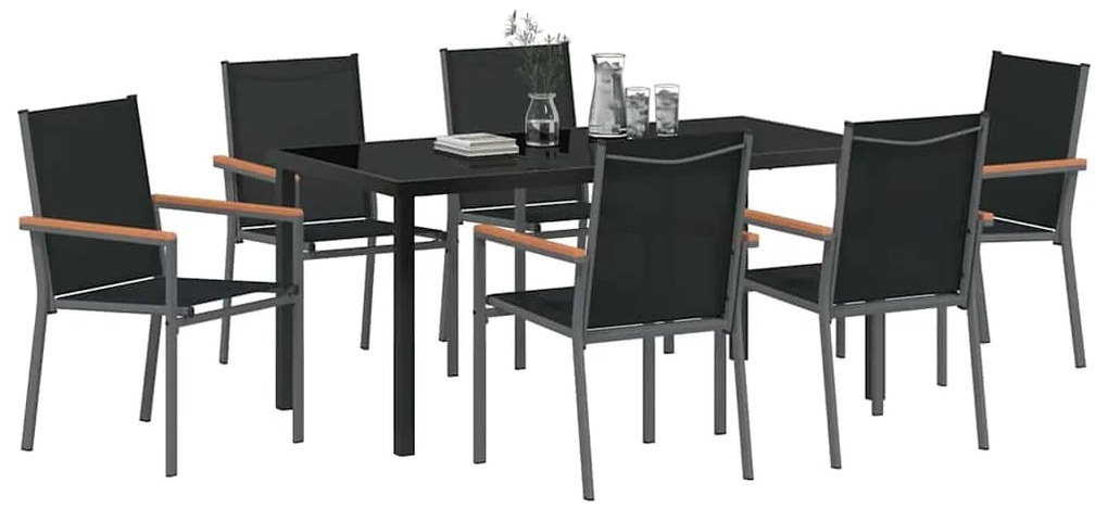 vidaXL Σέτ φαγητού για κήπο 7 pcs Μαύρο Ατσάλι με Πούδρα