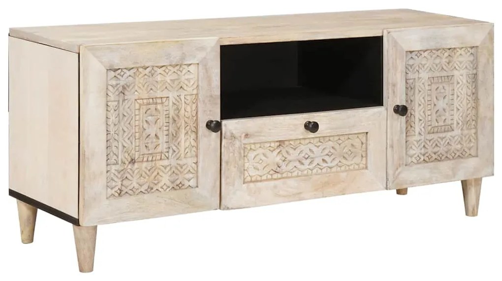 vidaXL Ντουλάπι TV με συρτάρι Λευκό 105 x 33 x 46 εκ Μασίφ ξύλο μάνγκο