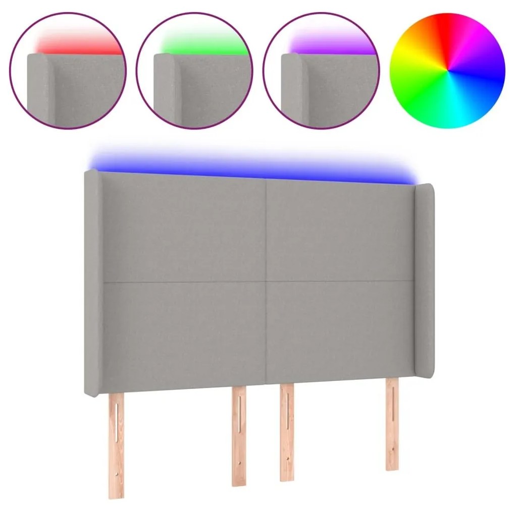 Κεφαλάρι Κρεβατιού LED Ανοιχτό Γκρι 147x16x118/128 εκ.  - Γκρι