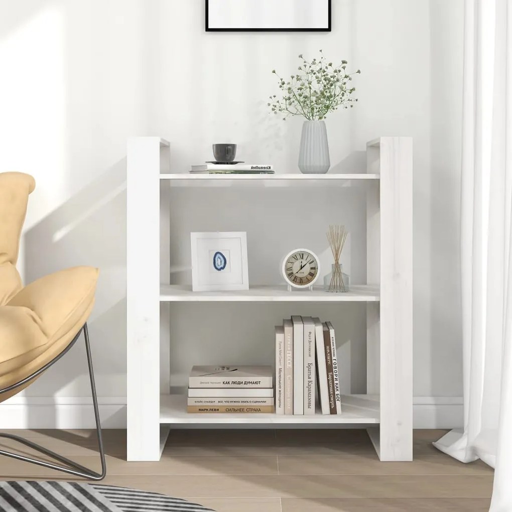 vidaXL Βιβλιοθήκη/Διαχωριστικό Χώρου Λευκό 80x35x91 εκ. Μασίφ Πεύκο