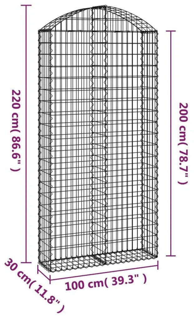 Συρματοκιβώτιο Τοξωτό 100x30x200/220εκ. από Γαλβανισμένο Χάλυβα - Ασήμι