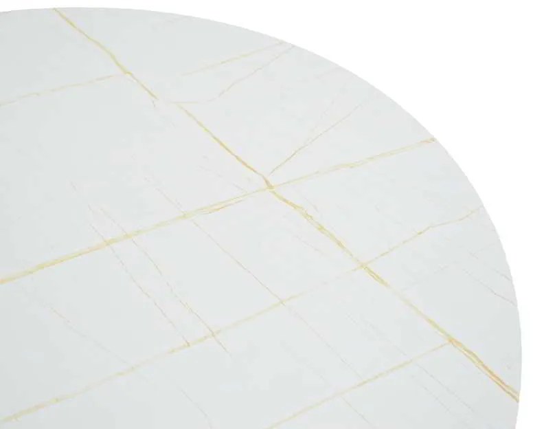 Τραπέζι Xuson pakoworld mdf σε λευκό όψης μαρμάρου με πόδι μαύρο μέταλλο Φ120x75εκ