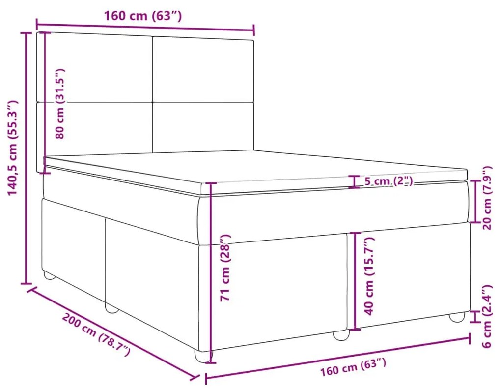 Κρεβάτι Boxspring με Στρώμα Taupe 160x200 εκ. Υφασμάτινο - Μπεζ-Γκρι