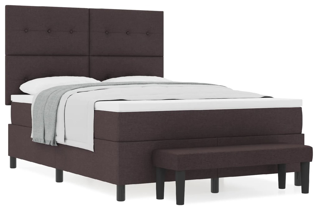 vidaXL Box Spring Bed με Στρώμα & Πάγκο Σκούρο Καφέ 140x190 εκ Ύφασμα