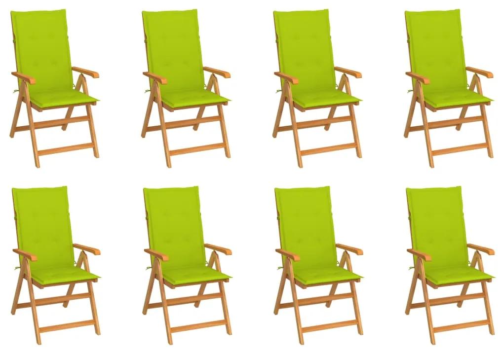 3072552 vidaXL Καρέκλες Κήπου Ανακλινόμενες 8 τεμ. Μασίφ Ξύλο Teak &amp; Μαξιλάρια Πράσινο, 1 Τεμάχιο