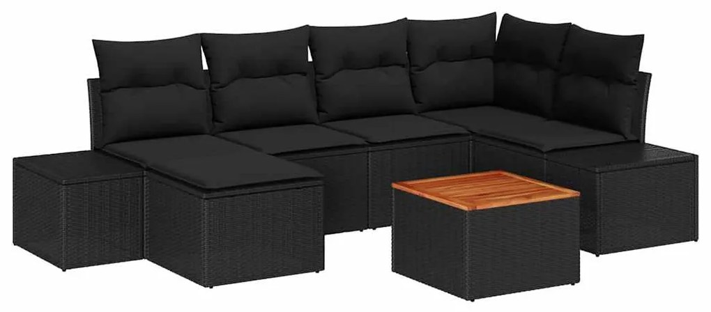 vidaXL Σετ Καναπέ Κήπου με μαξιλάρι 7 pcs Μαύρο Πολυ ράταν