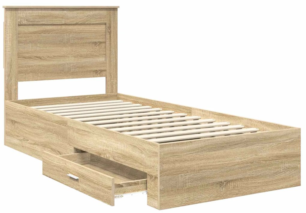 vidaXL Σκελετός Κρεβατιού Σονομά Δρύινο και Ασημί 75 x 190 cm