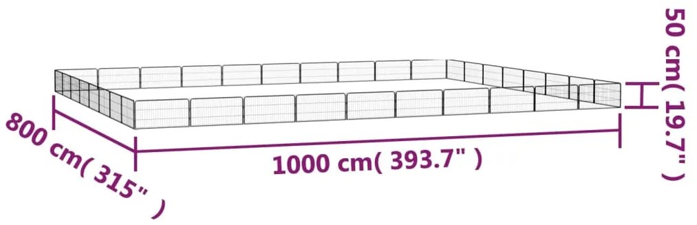 vidaXL Παρκοκρέβατο Σκύλου 36 Πάνελ Μαύρο 100x50εκ Ατσάλι Βαφή Πούδρας