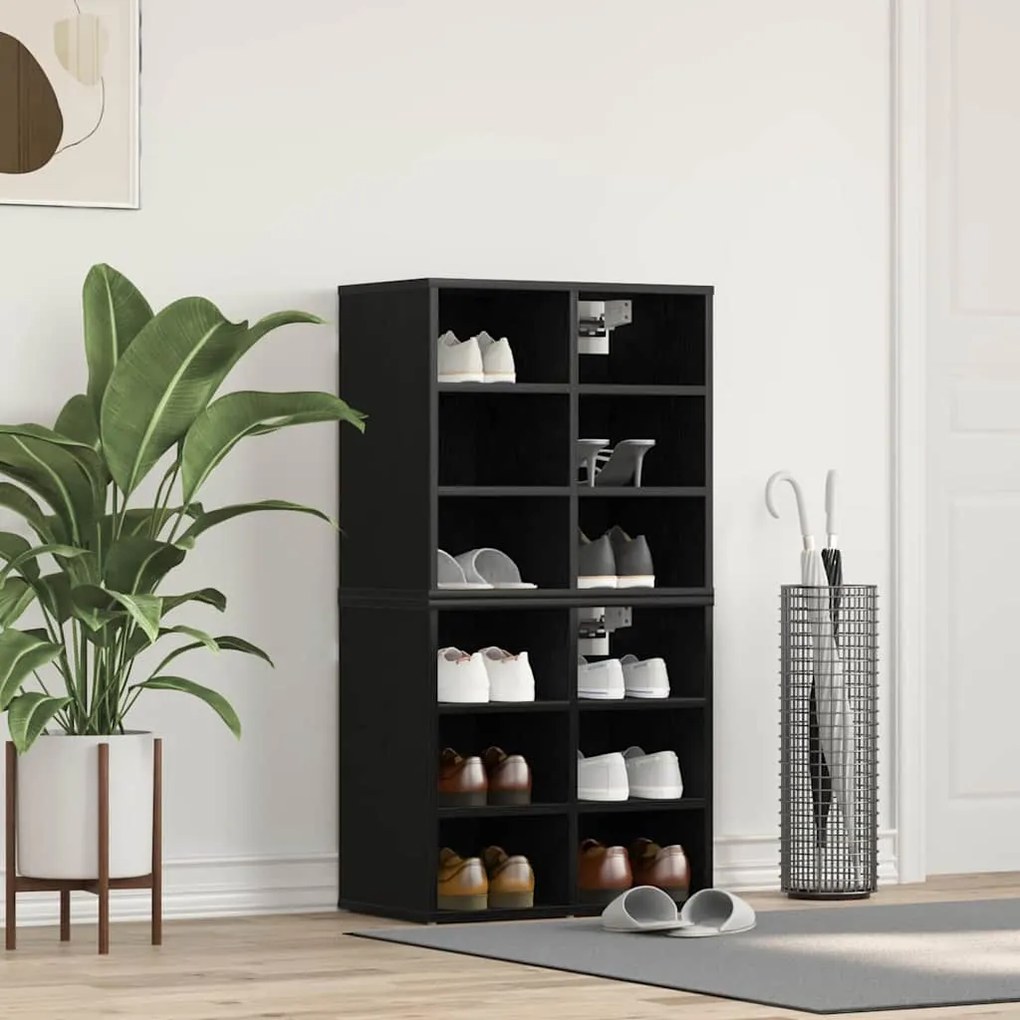 vidaXL Ντουλάπα Παπουτσιών με ράφι 2 pcs Μαύρη δρυς 52 x 30 x 50.5 εκ.