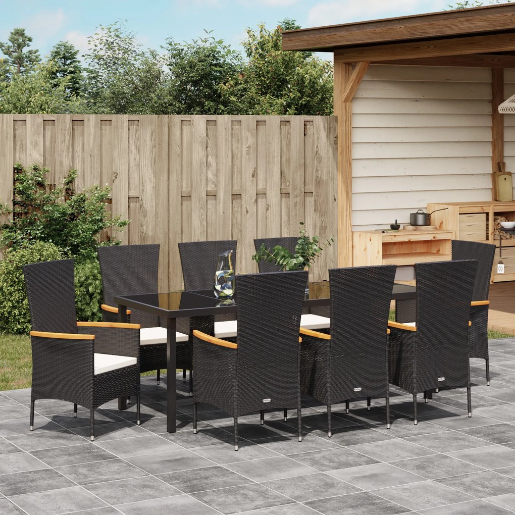vidaXL Καρέκλες Κήπου με μαξιλάρι 9 pcs Μαύρο 200 x 80 x 73 εκ