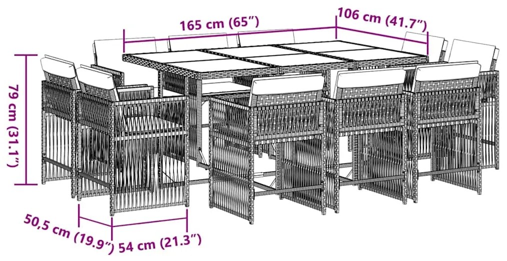 vidaXL Σετ Τραπεζαρίας Κήπου 11 τεμ. Καφέ Συνθετικό Ρατάν με Μαξιλάρια