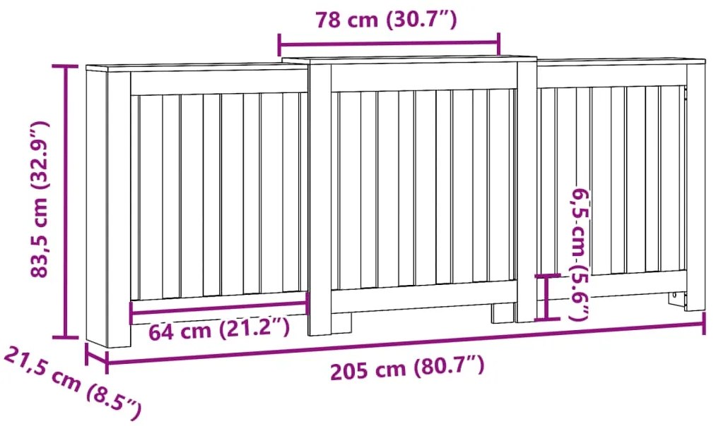 Κάλυμμα Καλοριφέρ Γκρι Σκυροδέματος 205x21,5x83,5εκ. Επεξ. Ξύλο - Γκρι