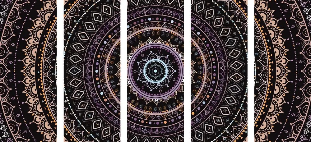 Εικόνα 5 τμημάτων Mandala με μοτίβο ήλιου σε μωβ τόνους - 200x100