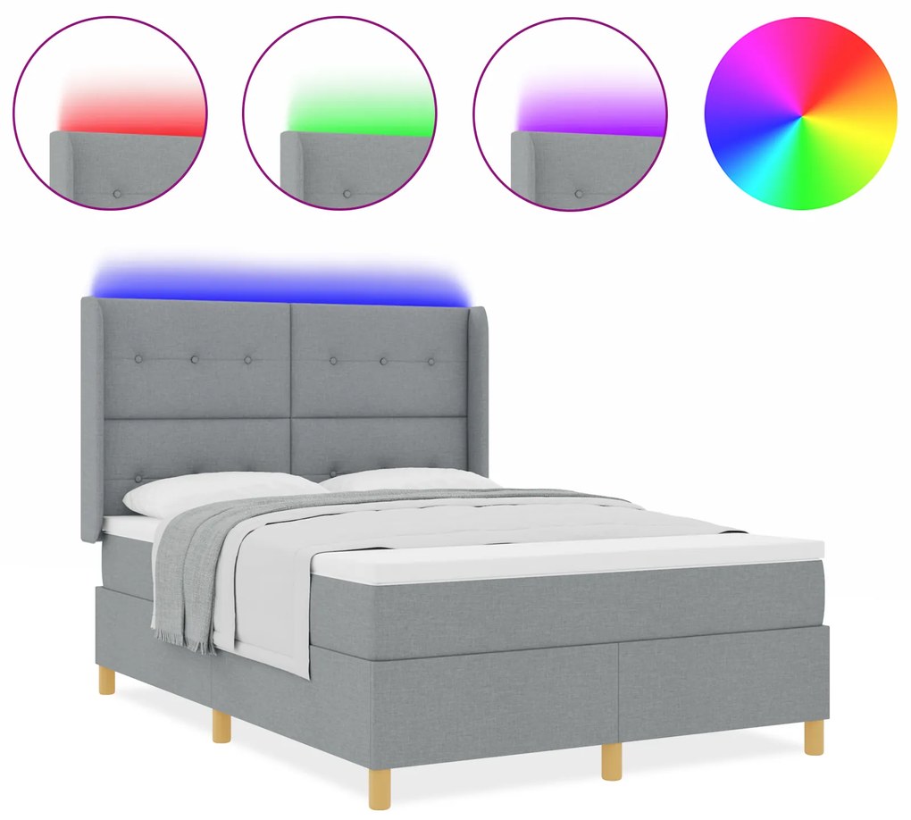 vidaXL Κρεβάτι Box Spring με Στρώμα και LED Φωτισμό Γκρι 140x200 εκ. Ύφασμα