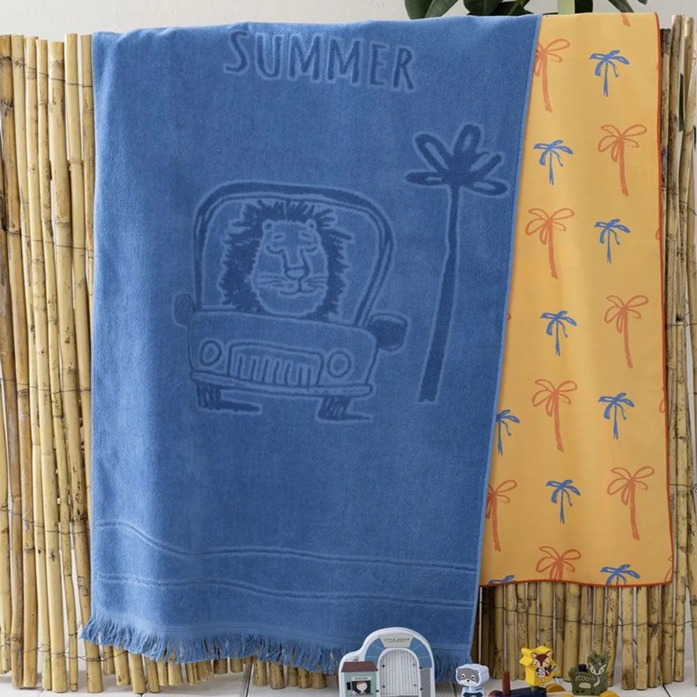 Πετσέτα Θαλάσσης Παιδική Lion Trip Jacquard Blue Nima Θαλάσσης 70x140cm 100% Cotton
