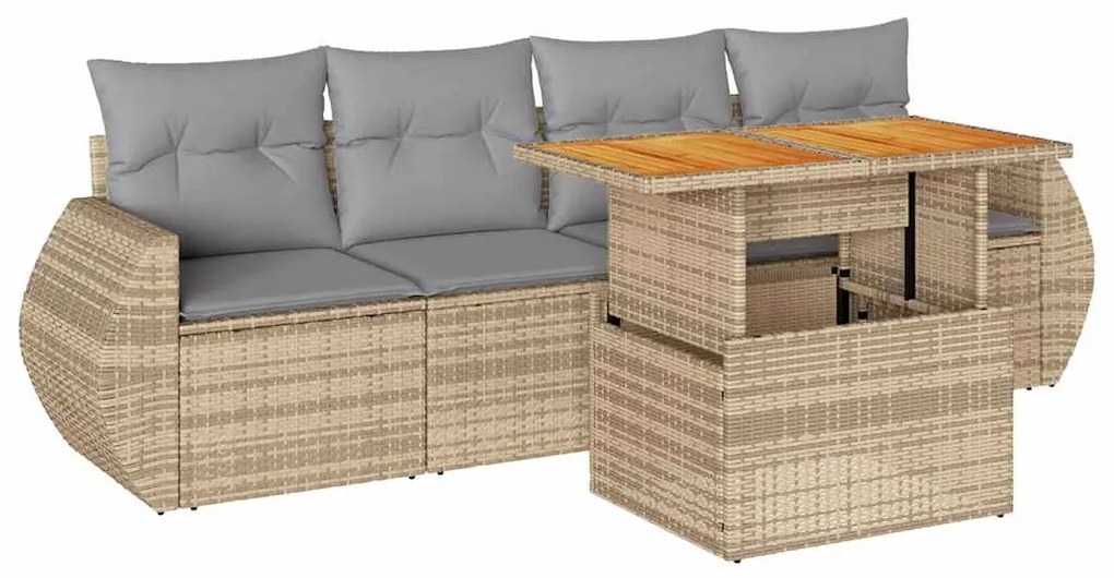 vidaXL Σετ Καναπέ Κήπου 5 τεμ. Μπεζ Συνθετικό Ρατάν με Μαξιλάρι