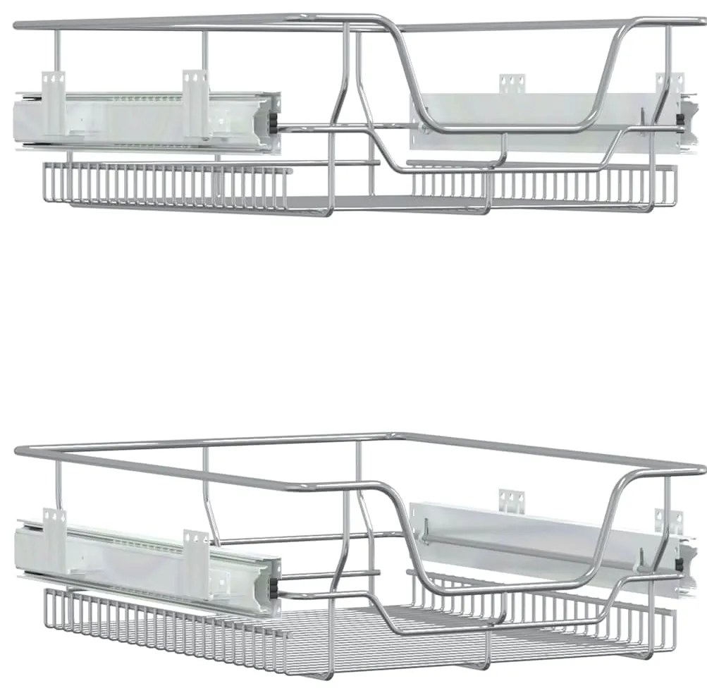 vidaXL Καλάθια Συρμάτινα Συρόμενα 2 Τεμ. Ασημί 45 εκ.