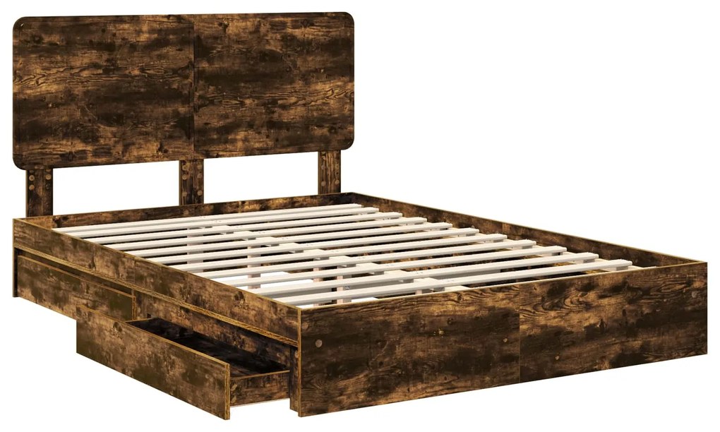 vidaXL Κρεβάτι Αποθήκης Καπνιστό Δρύς 140 x 200 cm Επεξεργασμένο ξύλο