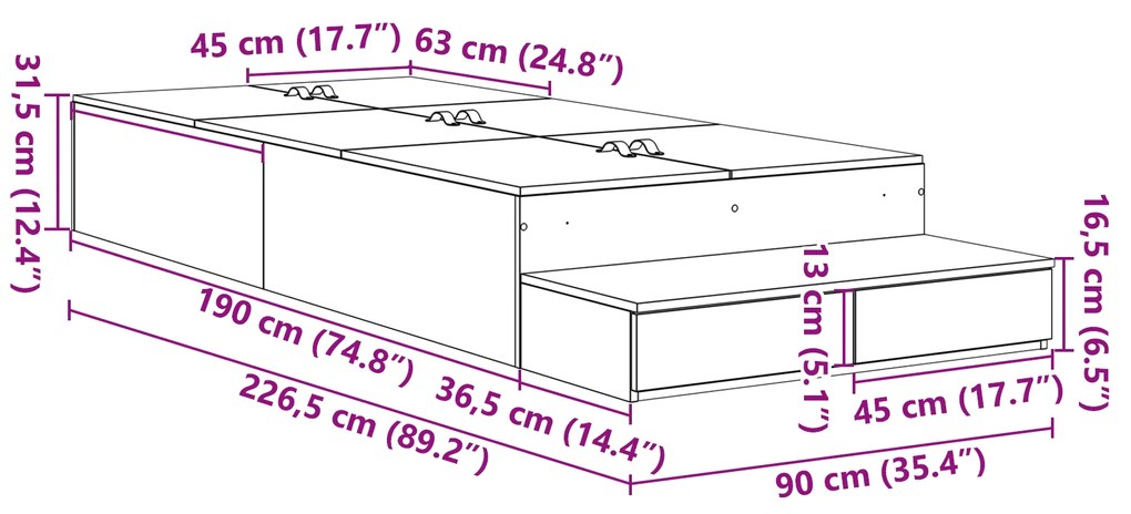 vidaXL Κρεβάτι με αποθηκευτικό χώρο Λευκό 90x190 εκ