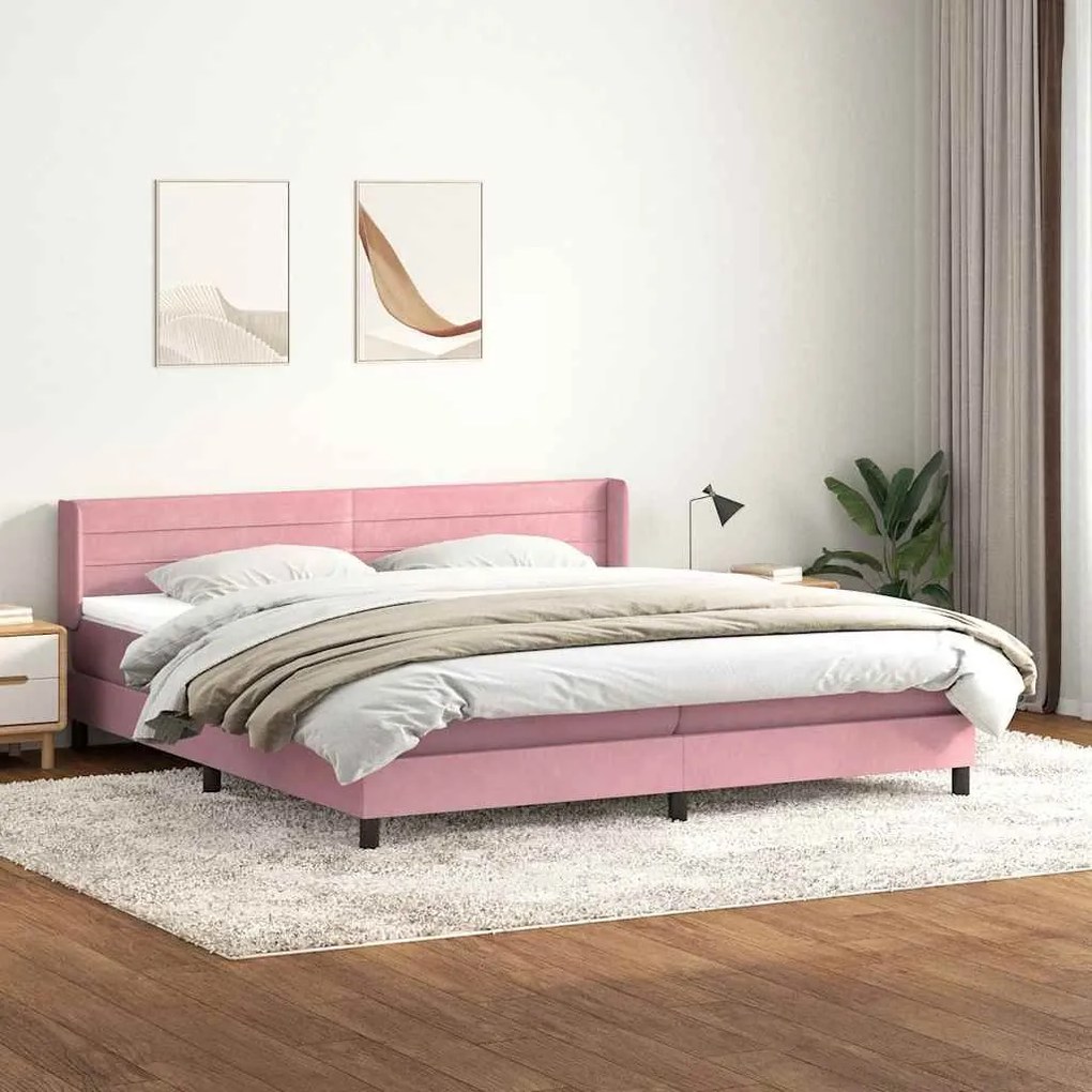 Κρεβάτι Boxspring με Στρώμα Ροζ 180x210 εκ. Βελούδινο - Ροζ