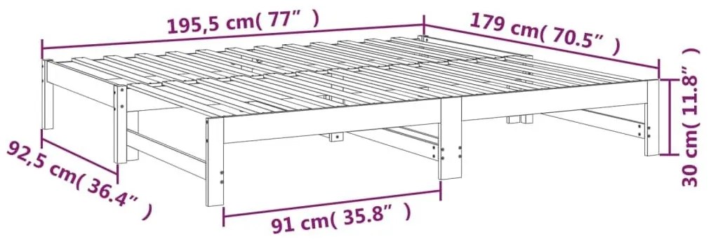 Καναπές Κρεβάτι Συρόμενος Γκρι 2x(90x190) εκ. Μασίφ Ξύλο Πεύκου - Γκρι