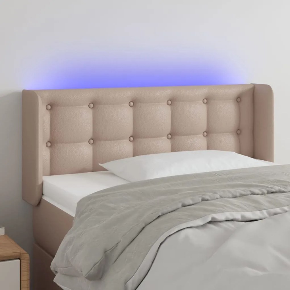 vidaXL Κεφαλάρι Κρεβατιού LED Καπουτσίνο 93x16x78/88 εκ. Συνθετ. Δέρμα